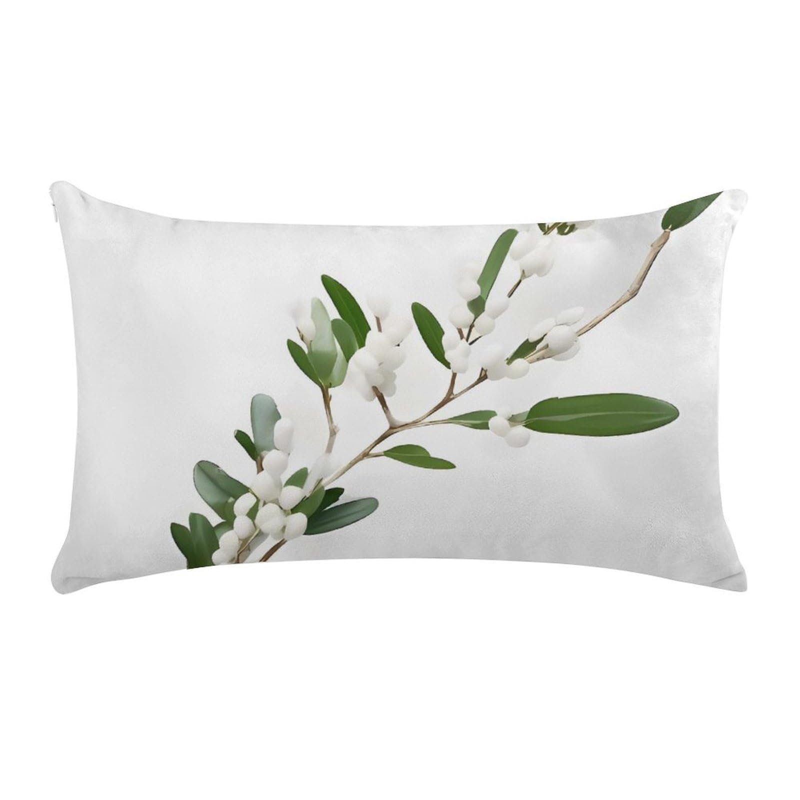White Wild Green Twig Pillow Cases for Sofa, Super Soft Plush Pillow Cover with Zipper, Luxury Cozy Pillow Shams for All Seasons, Lightweight Pillowcases for Bedroom, 12" X 20"