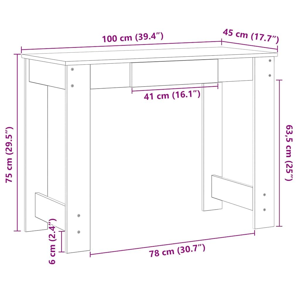 Biurko o wyglądzie starego drewna, materiał drewnopochodny, 100 x 45 x 75 cm, z szufladą, półka, miejsce do przechowywania, do biura, gabinetu, pokoju młodzieżowego, komputera, do gier, nauki