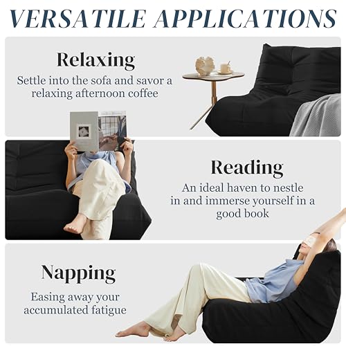 Image of Bean Bag Chair, Loveseat Fireside Chair Bean Bag Sofa for Adults, 2 Seater Bean Bag Chairs for Teens with High-Resilience Foam, Memory Foam Bean Bag for Living Room, Bedroom, Office (Suede, Black)