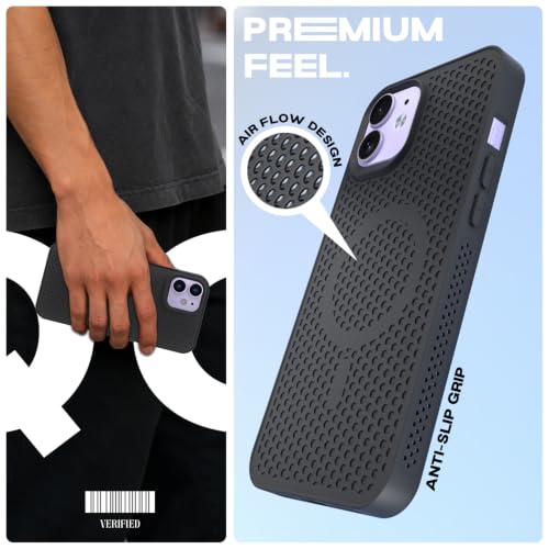 Image of Pikkme Back Cover for iPhone 12 /12 Pro | Honeycomb Cooling Design | Silicone Heat Dissipation | Mag-Safe Compatible | Shockproof Camera Protection Bumper Case (Black)