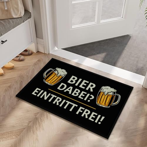 OM3® lustige Fußmatte mit Spruch - Bier dabei Eintritt frei! - Geschenkidee für Männer - Biertrinker - rutschfest & waschbar - 60x40cm -