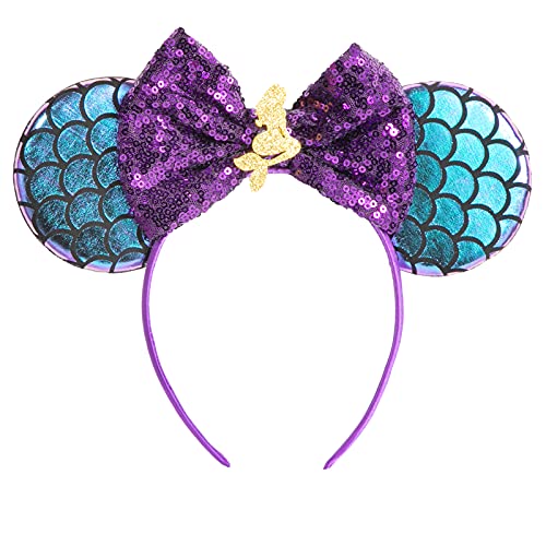 CHuangQi Mouse Ears Headband with Shiny Bow, Double-sided Sequins Glitter Hair Band, for Birthday Party Celebration & Event (XC7)