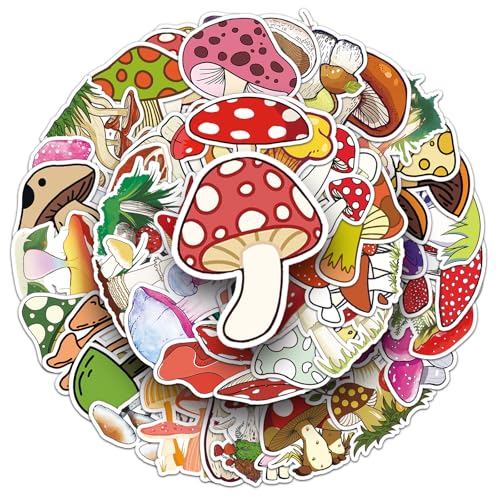 50 Pcs Mushroom Stickers - Waterproof Vinyl Cute & Magical Fungus Decals for Laptop Phone Skateboard Luggage Refrigerator(Mushroom)