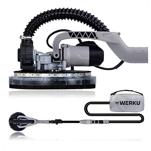 Werku WK403070, Lijadora Circular Paredes-Techos Auto-Aspirante, Calidad Profesional, Potencia 750 W, Disco 225 mm, Sistema Luz LED Visión, Incluye Disco Lijado y Manguera Aspiración