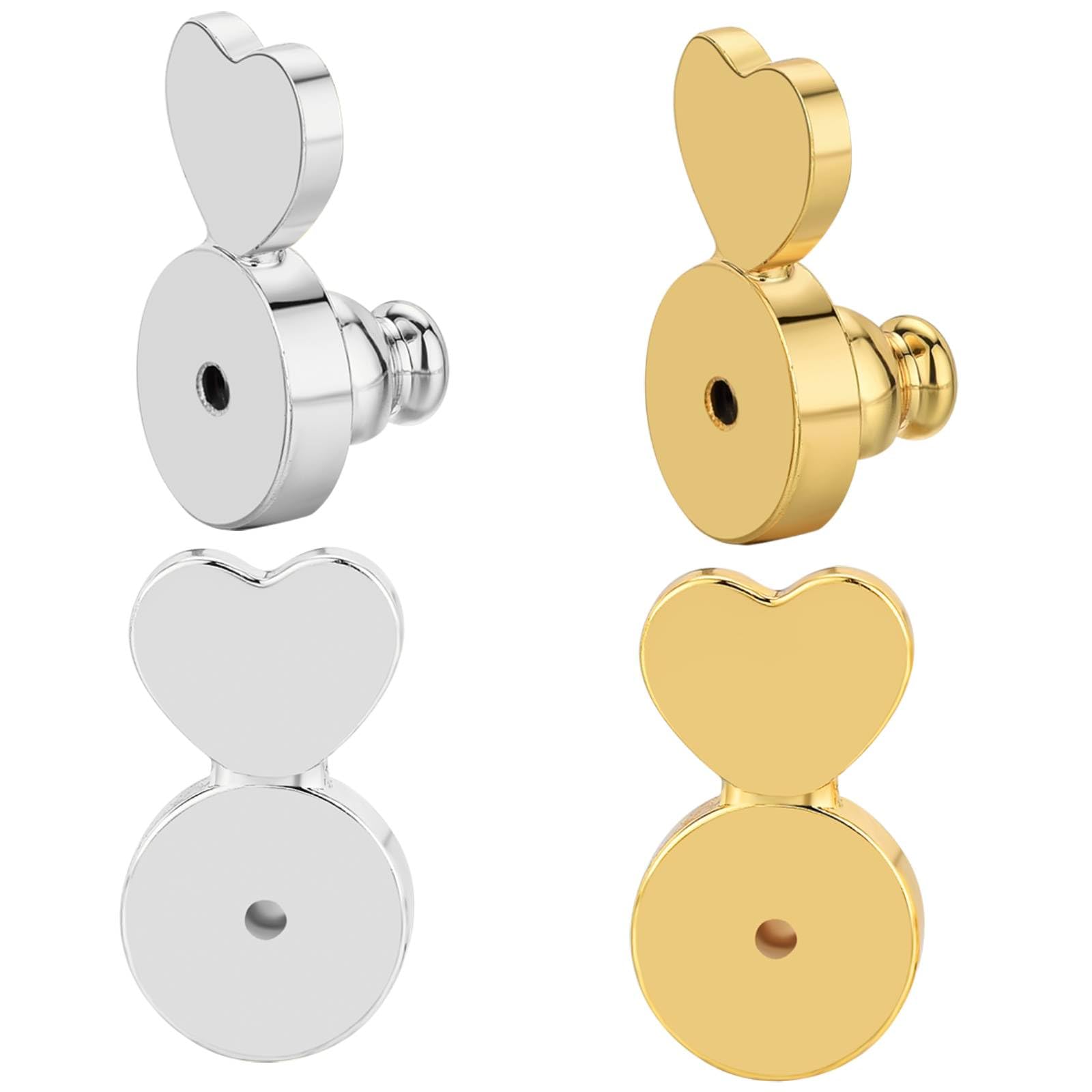 Earring Backs for Droopy Ears,JIACHARMED Heavy Earring Support Backs Replacements for Heavy Earrings Large Heart Lifter Backing for Studs 4pcs Pierced Big Flat Earring Stopper Backs, Mixed Color