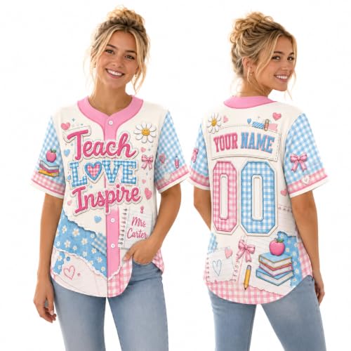 V-DECORPARKS Custom Teacher Shirt Baseball Jersey with Name Number, Back to School Teacher Kindergarten First Grade Outfit
