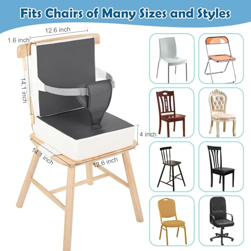 Image of Toddler Booster Seat for Dining Table Kitchen Chair, Waterproof Non-Slip with Backrest & Adjustable Straps, Portable PU Travel Baby Kids Booster Seat Cushion