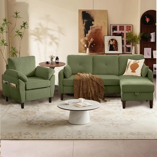 Image of 3 Pieces Sofa Set for Living Room with Sofa, Storage Ottoman and Single Chair