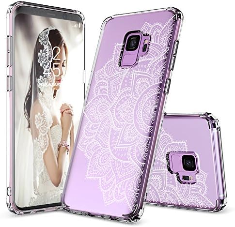 MOSNOVO Galaxy S9 Case, Galaxy S9 Case Clear, White Floral Half Mandala Flower Pattern Clear Design Transparent Plastic Hard Case with TPU Bumper Protective Case Cover for Samsung Galaxy S9 (2018)