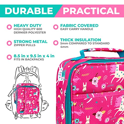 Image of Bento Lunch Box with Insulated Bag, Water Bottle Ice Pack Set for Kids Toddlers, 5 Portion Sections, BPA Free Removable Tray, Pre-School Kid Toddler Daycare Lunches, Snack Container, Pink Unicorn