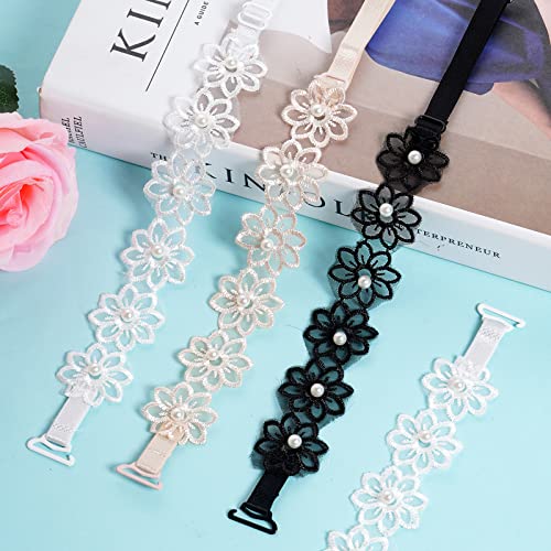 obmwang 3 Pairs Women's Bra Straps Lace Flower Elastic Adjustable Underwear Strap Replacement Shoulder4