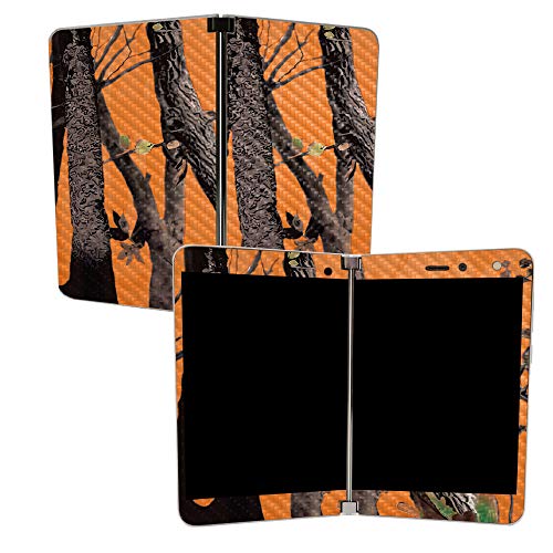 Image of MightySkins Carbon Fiber Skin for Microsoft Surface Duo - Orange Camo | Protective, Durable Textured Carbon Fiber Finish | Easy to Apply, Remove, and Change Styles | Made in The USA