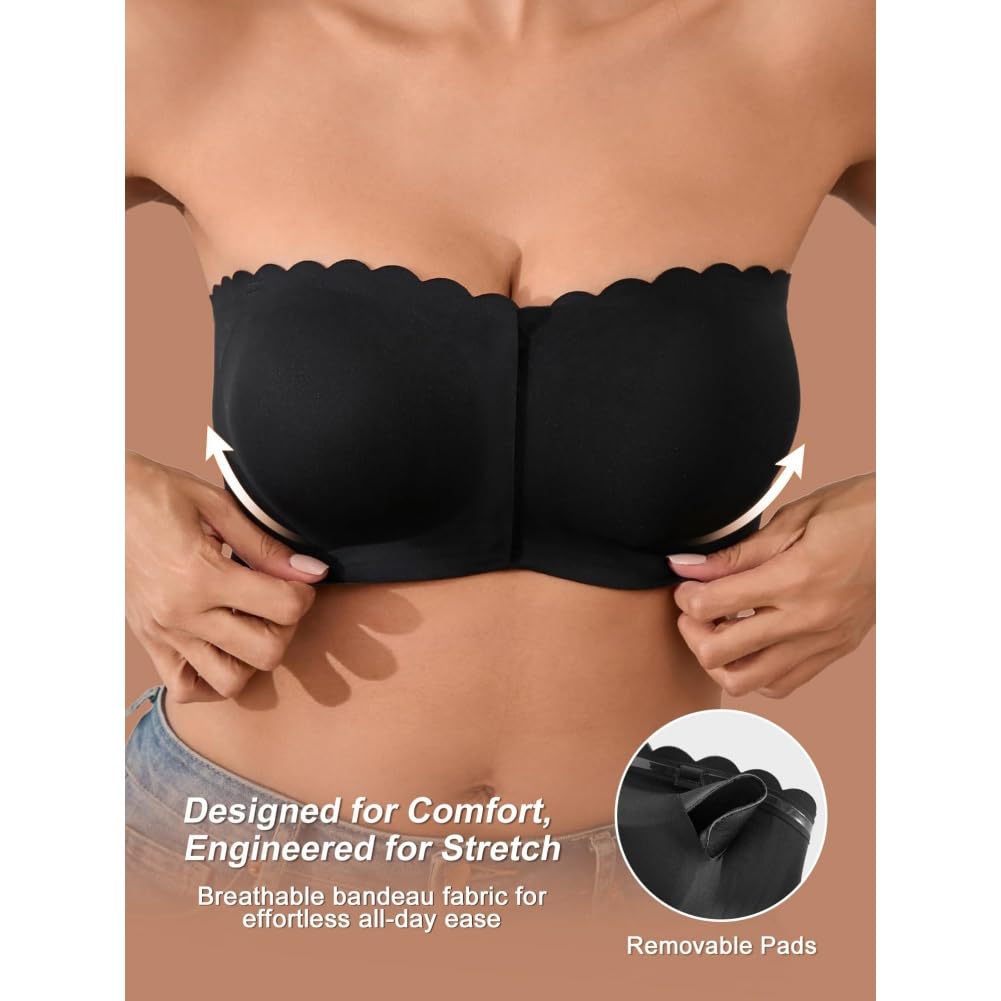 Reggiseno da donna senza spalline con fibbia frontale, tubo antiscivolo e confortevole, top a tubo senza cuciture arricciato con bordo ondulato