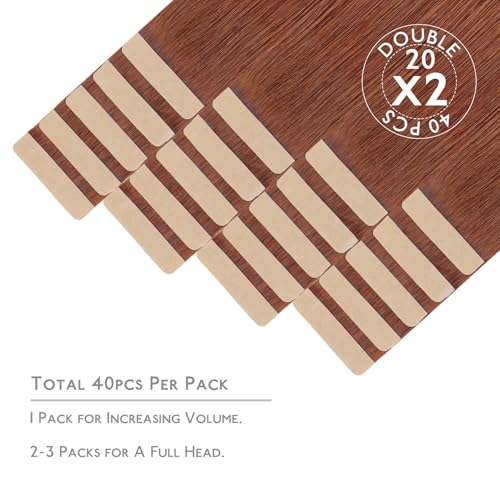 Image of WENNALIFE Tape in Hair Extensions Human Hair, 40pcs 60g 10 inch Cinnamon Copper Hair Extensions Real Human Hair Straight Tape in Extensions Invisible Human Hair Extensions Reusable Real Hair Extens