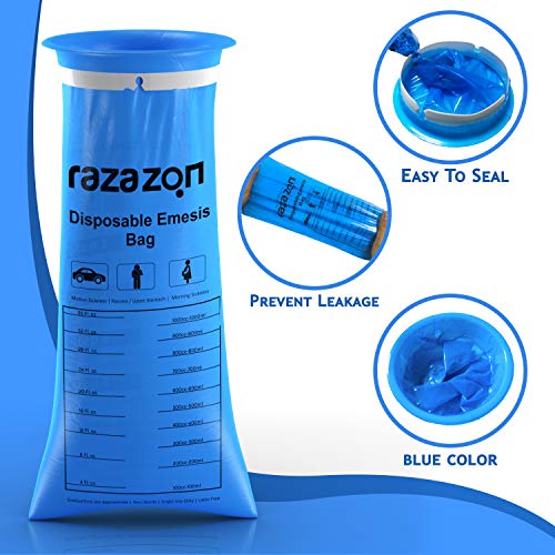 Image of Vomit Bags Disposable for Car - 50 Pack - Emesis Bags Medical Grade, Leak Resistant, Portable, Disposable Barf, Nausea, Puke, Throw Up Bags for Adults and Kids Travel Motion Sickness