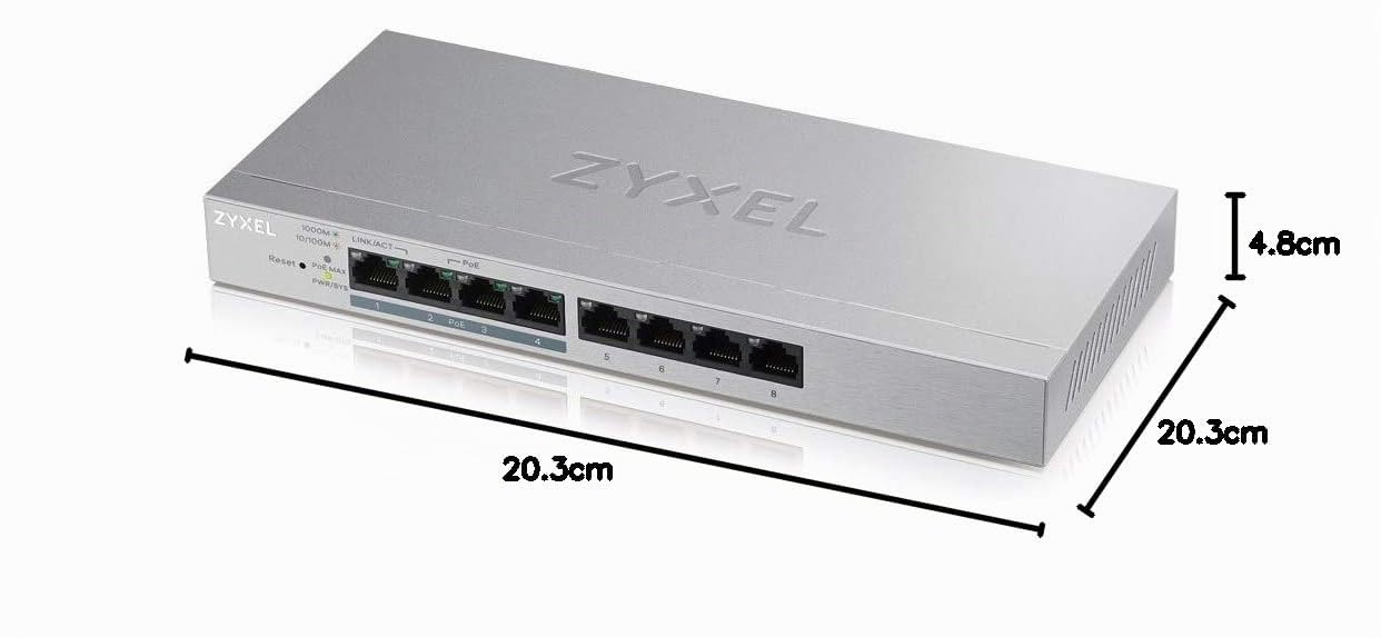 Zyxel Switch 8 Ports Gigabit Web Manageable, PoE+ [60W] [GS1200-8HP]