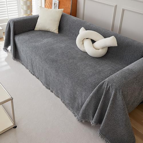 Funda de sofá universal de tela suave, protector de arañazos y pelo de mascotas para sofás seccionales en forma de U y en forma de L de 1/2/3/4 plazas, gris, 230 x 380 cm, elegante