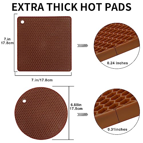 Image of 4 Pack Silicone Trivet Mats, Heat Resistant Hot Pot Holders and Pads for Kitchen Countertop, Non-Slip Brown Trivets for Pots and Pans, Hot Plate Coffee Mat