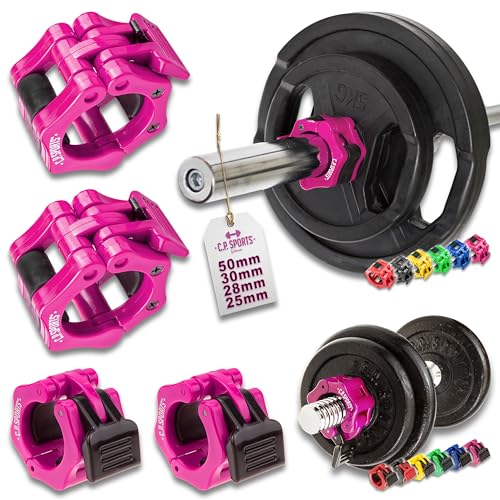 C.P. Sports - Cierre rápido para Mancuernas, 28 mm, práctico Cierre de Mancuernas con una Sola Mano para un Entrenamiento Seguro y Cambio rápido de Discos, Pinza de plástico Resistente, Color Rosa