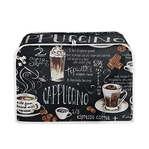 JSLXYYBQ Coffee Pattern Toaster Cover, 4 Slice Small Appliance Bread Maker Cover for Kitchen, Black Dustproof Toaster Oven Cover