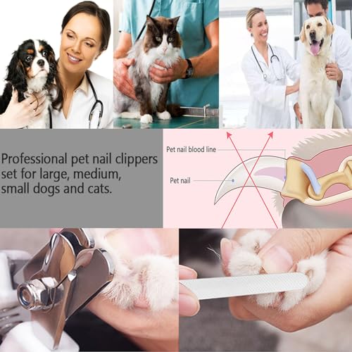 LDJZON Pet Nail Clippers and Trimmers Set Safety Guard to Avoid Over Cutting Razor Sharp Blades Grooming Tool for All Small Large Dog Cat (Pink)