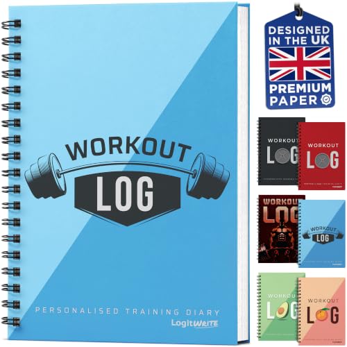 Workout Planner for Daily Fitness Tracking & Goals Setting - A5 Size 6 x 8 Azure Blue - Improved Thicker Cover - Men & Women Personal Home & Gym Training Diary - Log Book - by Workout Log Gym