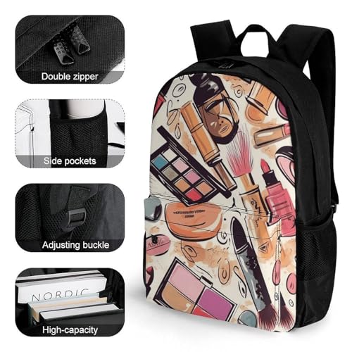 Travel Backpack for Men Women Makeup Theme PatternPrint Adjustable Straps Multiple Pockets for Day Trips Hiking3