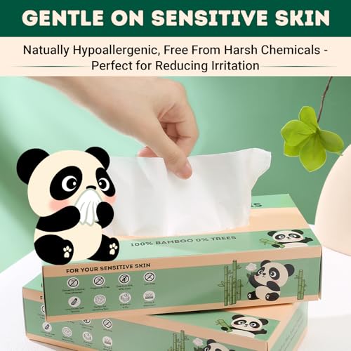 Image of MOTHER EARTH Bamboo Facial Tissue Paper - 4 Ply Tissue Flat Box, Lint-Free, Hypoallergenic, Septic-Safe, Unscented, 60 Sheets per Box, 6 Pack, Total 360 Tissues