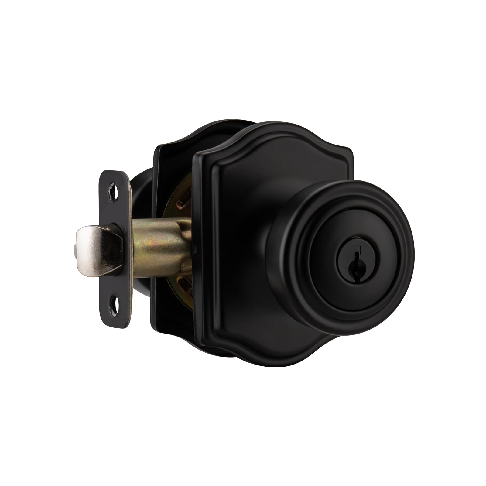 Ncsen Matt Black Door Knobs With Lock And Keys For Exterior Door, Pismo Knob & Camelot Trim For Interior Bedroom & Living Room