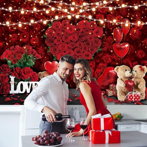 Fondo Fotográfico Rojo Rosas 7x5ft para San Valentín miniatura 3
