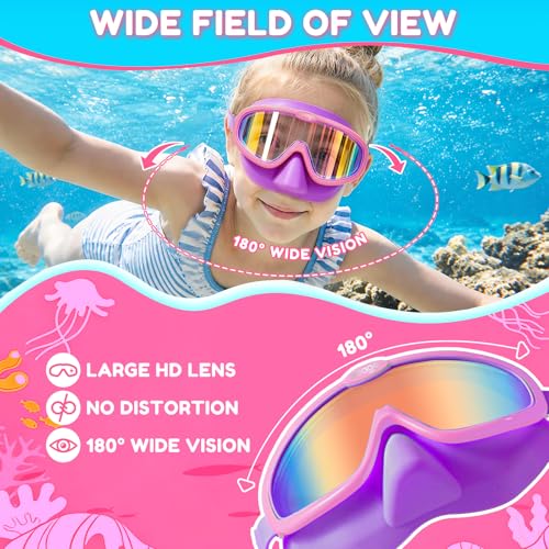 Image of Seago Kids Swim Goggles 2 Pack for 3-12, Anti-Fog Clear View,Toddler Goggles with Nose Cover Swimming Goggles