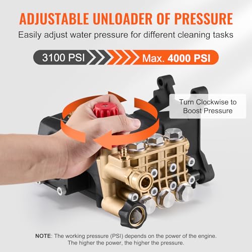 Image of VEVOR Pressure Washer Pump, 1 inch Shaft Horizontal Triplex Plunger, 4000 PSI, 4.0GPM, Replacement Power Washer Pumps Kit with Hardware, Compatible with Simpson MorFlex 40224, 40225, 40226, Santoprene