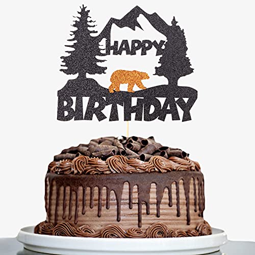 Bear cake topper birthday party decoration photo supplies black glitter bear haunt happy birthday cake decoration