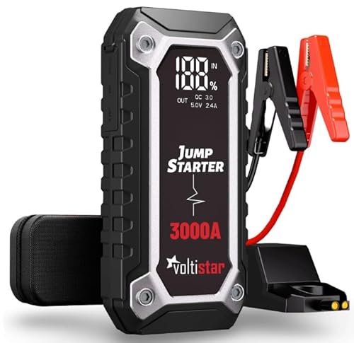 Arrancador Inteligente Coche y Moto > 7L Gasolina y 5L Diesel para Viaje Cargador Bateria Externa 2 en 1 de 16000mAh con Cable USB-C para Móvil + Pinzas Potente PowerBank Carga Rápida y Linterna LED