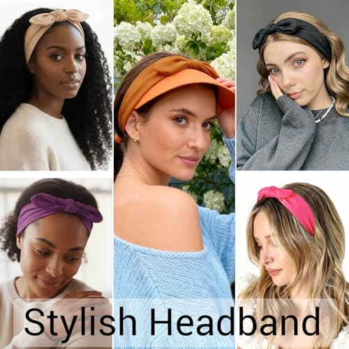 Image of DRESHOW 8 Pack Headbands for Women Yoga Knotted Headbands Elastic Criss Cross Hair Accessories Sports Head Wrap Non Slip
