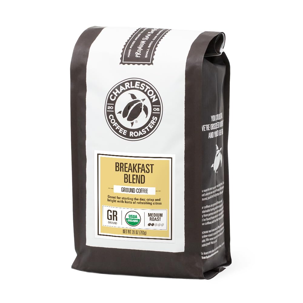 Charleston Coffee Roasters | Specialty Organic Ground Coffee | Hand Picked, Premium Slow Roast (Breakfast Blend, Medium Roast) 28oz