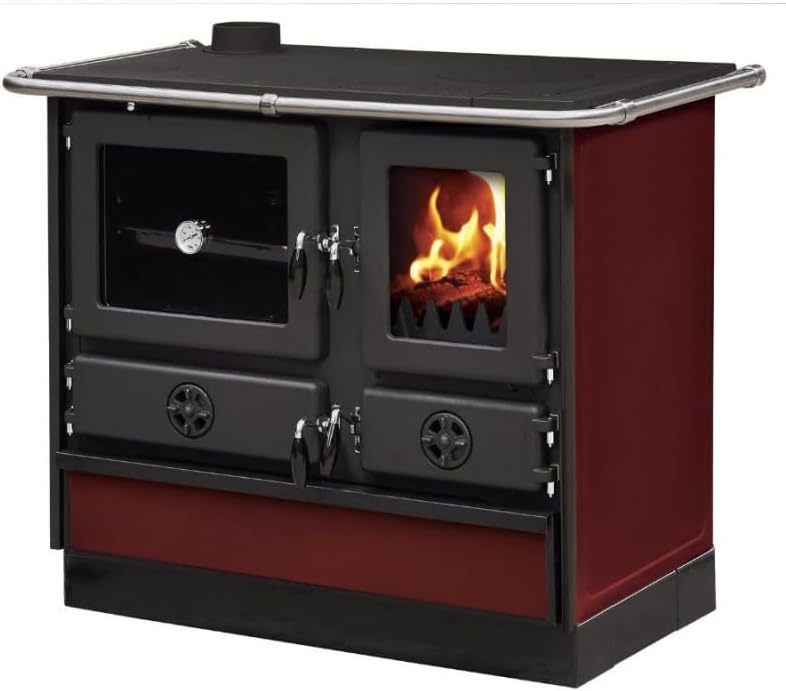 Interstoves Magnum MBS Cuisinière à Bois en Fonte Sortie Côté Gauche Bordeaux
