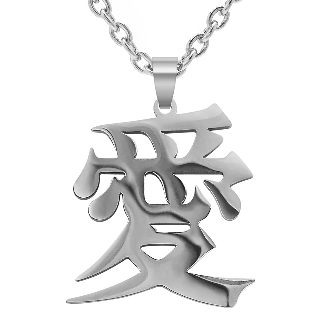 Wchama Love Kanji Necklace for Men Women Japanese Stainless Steel 愛 Chinese Character Pendant Gaara Chain Necklaces