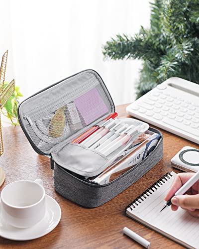 Image of YOKUMA Pencil Case,Large Capacity Pencil Pouch,Aesthetic Zipper Pencil Box, Back to School Supplies for College Student Teen Adults,Travel Essentials,Electronic Cable Organize, Grey, Pencil