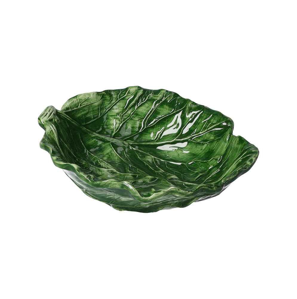 Keyhomestore | Set 2 pz Insalatiera in Ceramica Verde a Forma di Foglia di Verza