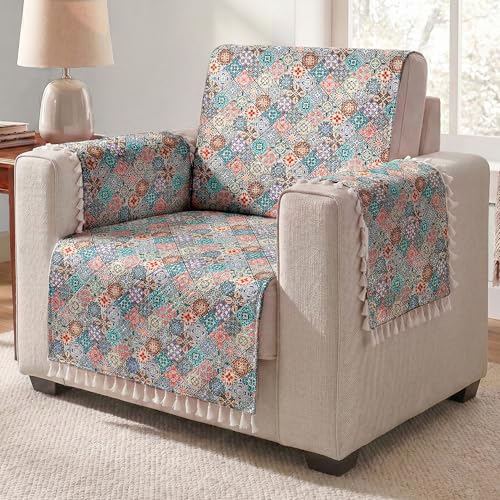 Image of Story@Home Premium Velvet Sofa Cover with Tassels for 1 Seater |Full Protection for Sofa Seat, Back & Arms | Anti Slip Sofa Cover Mat with 2 Armrest Cover, 1 Seater (152 x 61 CM) - Multi Color