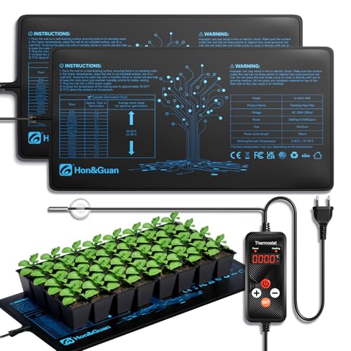 Hon&Guan 55Wx2 Effiziente Warmhalten Heizmatte Pflanzen mit Thermostat, Wärmematte Set für Sämling Germination Haustiere Reptilien Wärmer Bett Matte 25x53CM, IP67, 2 Mat mit 1 Controller, G-H3D