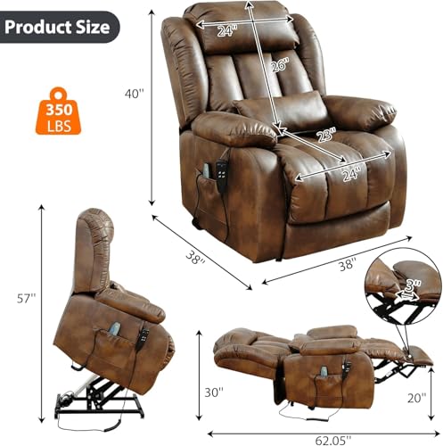 Sillón reclinable masaje calefacción piel PU marrón miniatura 2