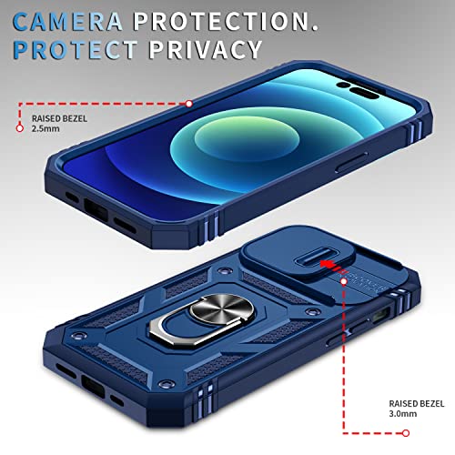 Coque iPhone 14 Pro Max antichoc avec protège-objectif coulissant bleu 6,7"