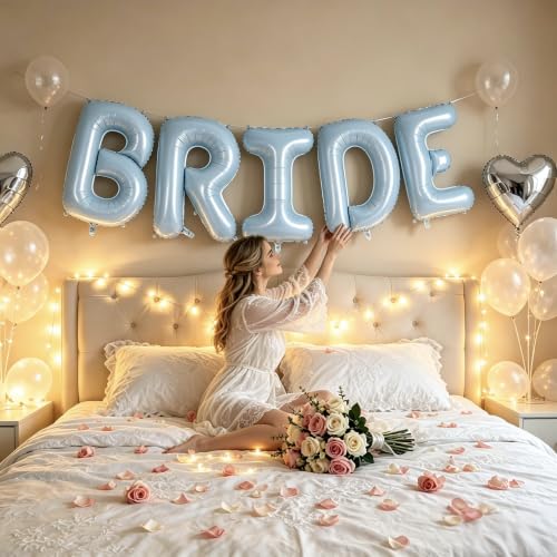 Image of 40 Inch Blue BRIDE Balloons, Giant Bride To Be Balloon, Letter Balloons for Bachelorette Party, Bridal Photo Booth Banner, Wedding Decorations
