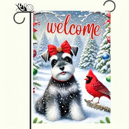 Image of BlissYard Welcome Garden Flag Double Sided 12x18 Flag Winter Christmas Cardinal Dog Garden Flag Welcome Winter Puppy And Cardinal Flag Design For Festive Outdoor Decoration Lawn Yard Banner