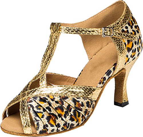 Chaussures de danse latin et tango pour femme avec bout ouvert en motif léopard