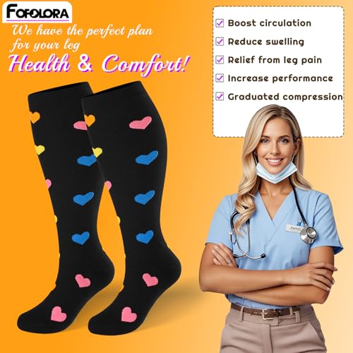 Image of Plus Size Compression Socks for Women & Men 3 Pairs, Wide Calf Extra Large 20-30 mmHg Knee High Support Socks for Travel, Running, Nurse