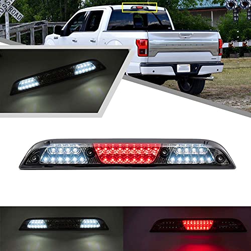 Smoked Lens Red/white LED 3rd Third Brake Light for 2017-2021 Ford F-250 F-350 F-450 Super Duty with Strobe Feature Cargo/ reverse lamp OEM High Mount Brake Lamp