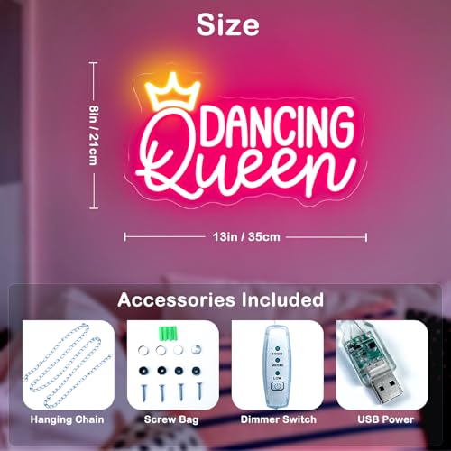 Image of Dancing Queen Neon Sign Let's Dance Dimmable LED Signs for Wall Decor Neon Lights for Dance Room Dancing Party Bar Club Birthday Party Decoration Gift for Girl Kid Lover 35CM*21CM